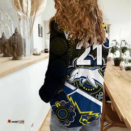 Custom Text And Number NRL Combine Dolphins and Cowboys Women Casual Shirt Aboriginal
