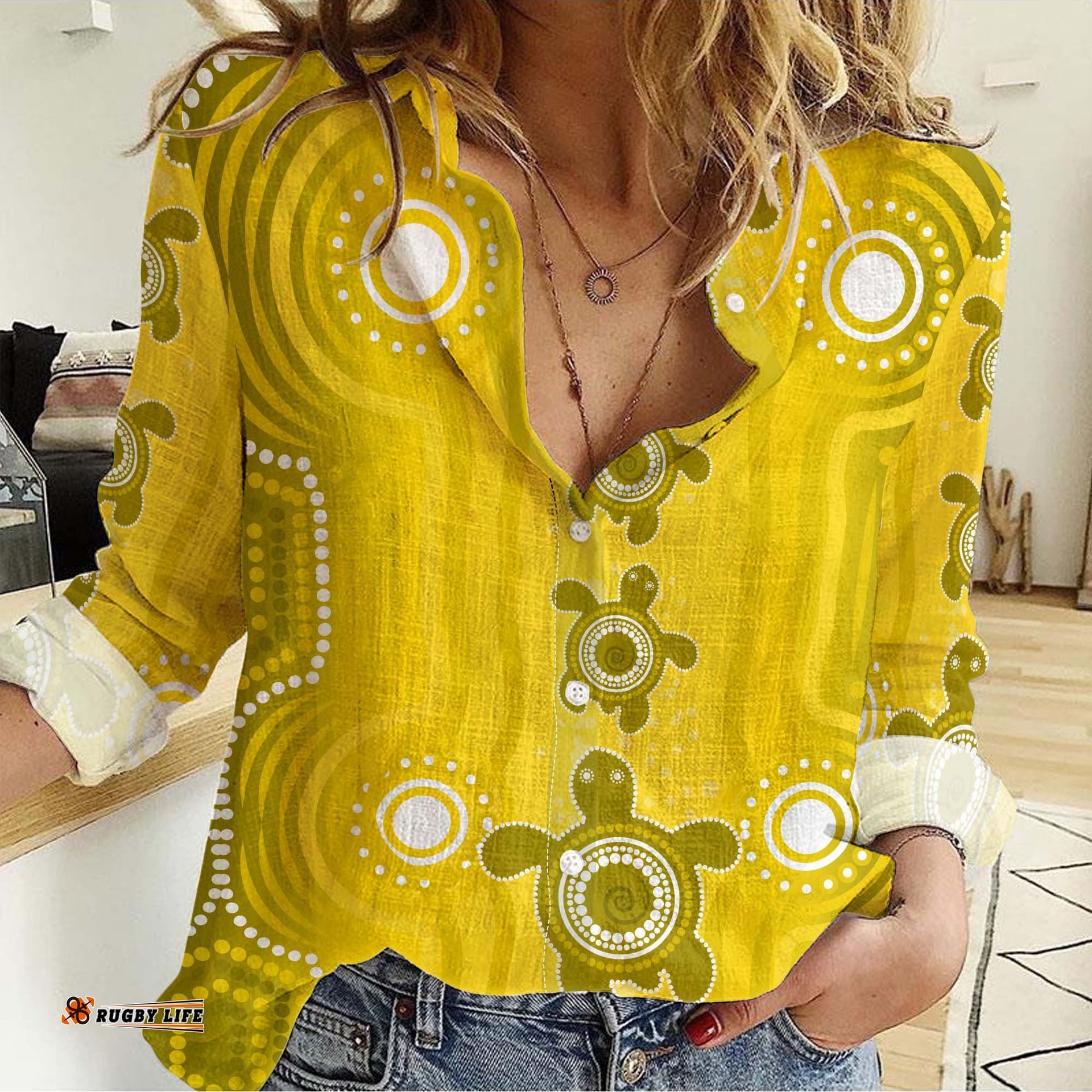 Women Casual Shirt Aussie Aboriginal Sea Turtle Ver.06