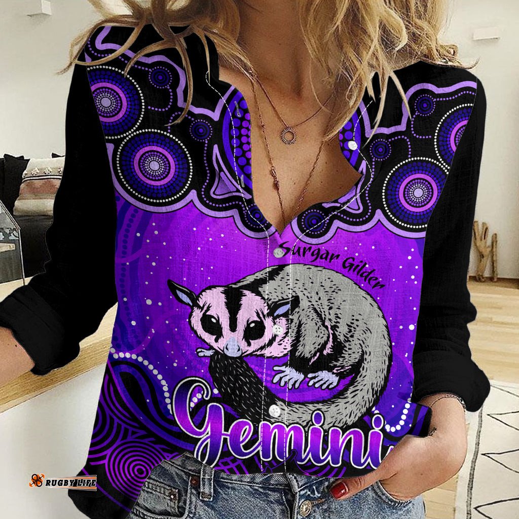 Personalised Australia Gemini Sugar Gilder Zodiac Women Casual Shirt Auz Astrology Aboriginal - Purple