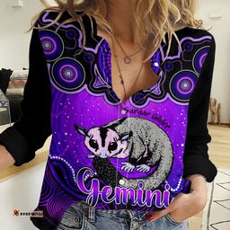 Personalised Australia Gemini Sugar Gilder Zodiac Women Casual Shirt Auz Astrology Aboriginal - Purple