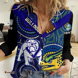 Bulldogs Mix Parramatta Eels Rugby Women Casual Shirt Aboriginal Version