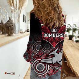 Essendon Football Women Casual Shirt Bombers Aboriginal Mix Polynesian Pattern