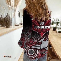 Essendon Football Women Casual Shirt Bombers Aboriginal Mix Polynesian Pattern