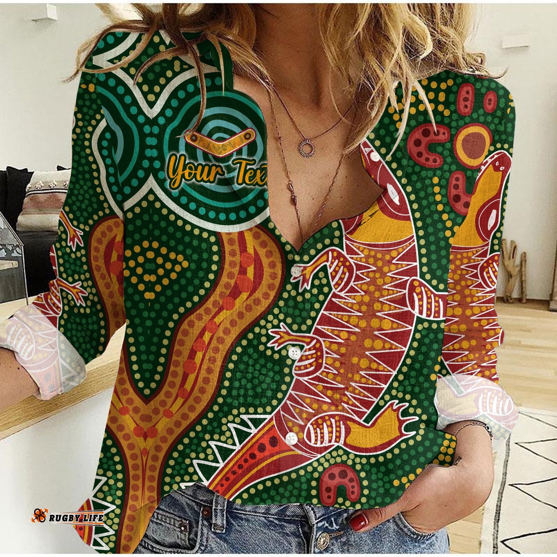 Custom Personalised Aboriginal Art Crocodile Women Casual Shirt You Are Number One