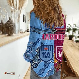 Blues and Maroons Rugby Women Casual Shirt State of Origin NSW Combine Queensland Aboriginal 2023