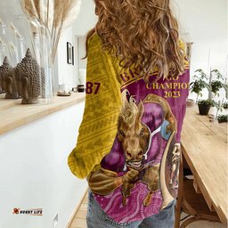 Brisbane Broncos Rugby Women Casual Shirt Go Champions 2023 Mascot With Polynesian Indigenous Art