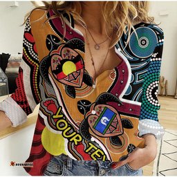 Custom Personalised Australia Aboriginal Dots With Turtle and NAIDOC Flags Women Casual Shirt