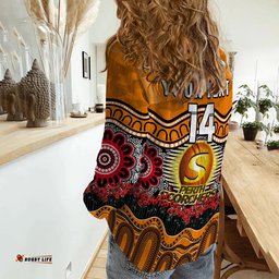 Custom Text And Number Perth Scorchers Cricket ANZAC Women Casual Shirt Poppy Aboriginal Camouflage