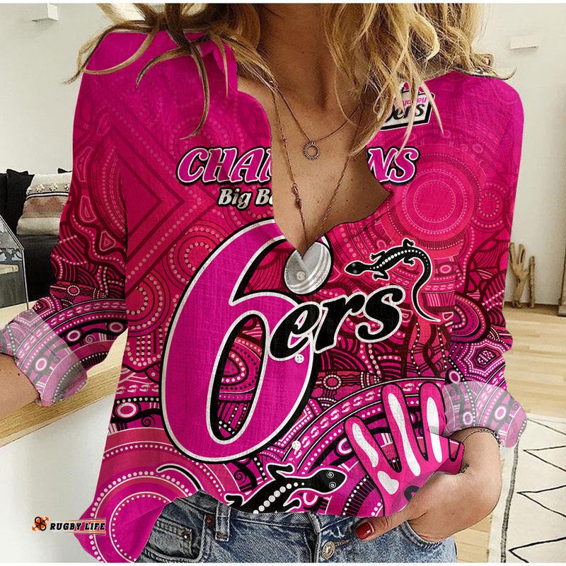 Custom Personalised Sydney Sixers Champions Women Casual Shirt Lizard Indigenous Aboriginal
