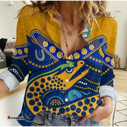Custom Personalised Eels Rugby Women Casual Shirt Aboriginal and Polynesia Parramatta