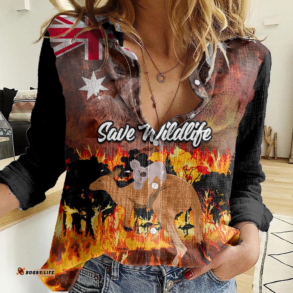 Save Wildlife Australia Women Casual Shirt Bushfire Awareness