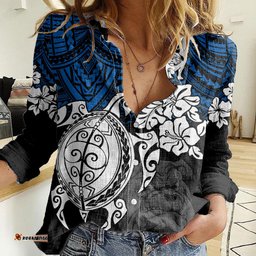 Custom Bulldogs Rugby Women Casual Shirt Berries Hibiscus and Turtle With Polynesian Pattern