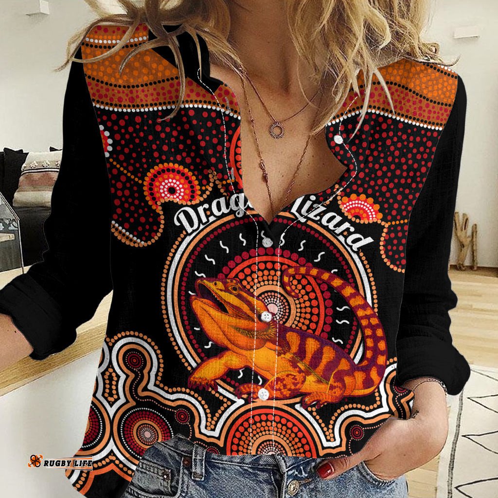 Personalised Australian Astrology Women Casual Shirt Aboriginal Dragon Lizard Zodiac Sign
