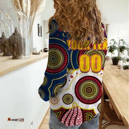 Custom Personalised And Number Crows AFL Women Casual Shirt Aboriginal Patterns