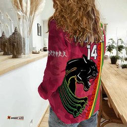 Custom Text And Number Panthers Rugby ANZAC Women Casual Shirt Aboriginal Mix Poppy Camouflage Pink