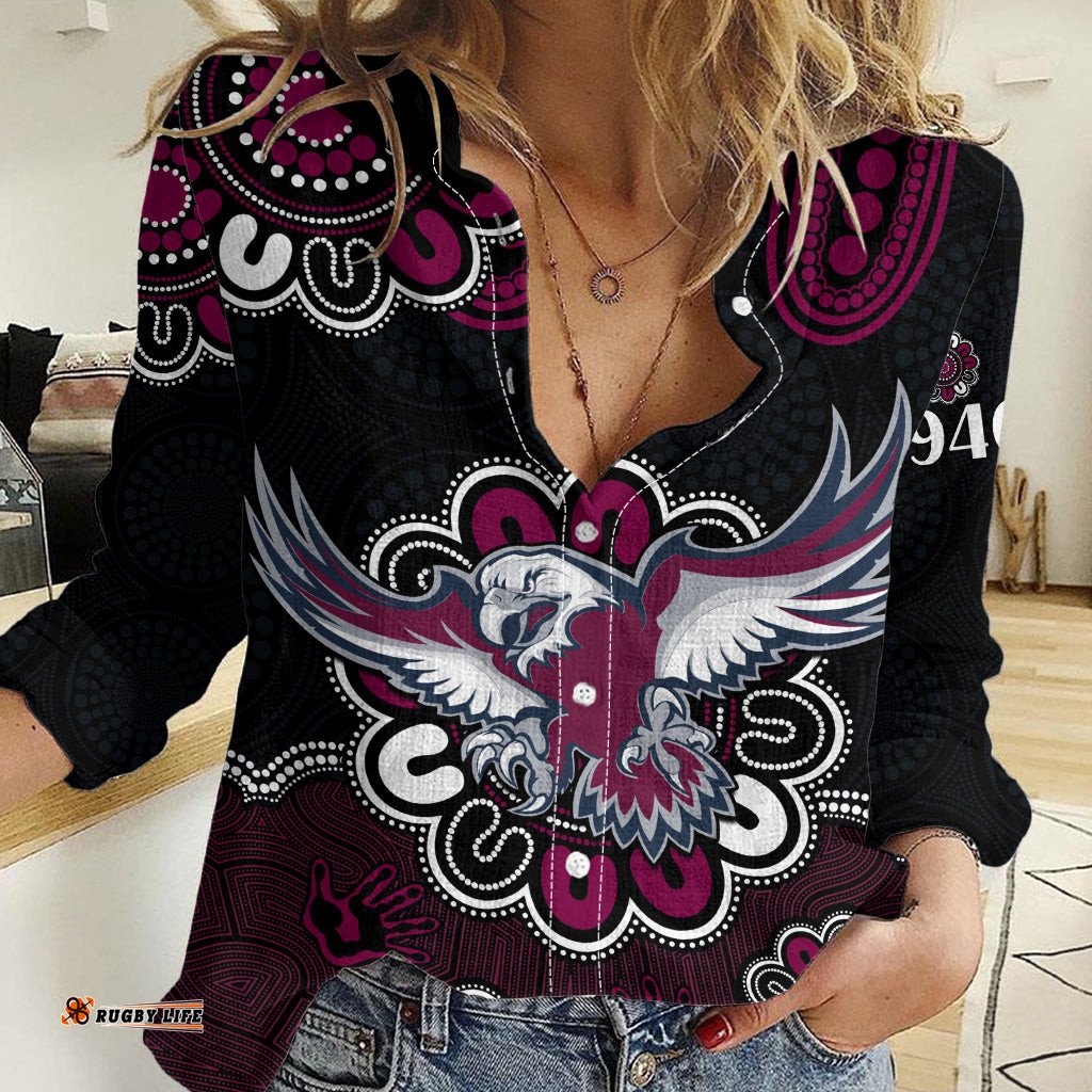 NRL Manly Warringah Sea Eagles Rugby 1946 Aboriginal Women Casual Shirt