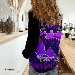 Personalised Australia Aries Kangaroo Zodiac Women Casual Shirt Auz Astrology Aboriginal - Purple