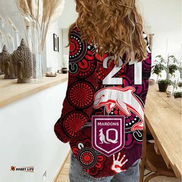 Custom Text And Number NRL Dolphins Combine Queensland Origin Women Casual Shirt Indigenous Aboriginal Style