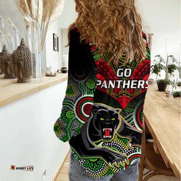 Panthers Rugby Women Casual Shirt Penrith 1966 Aboriginal Mix Polynesian Pattern