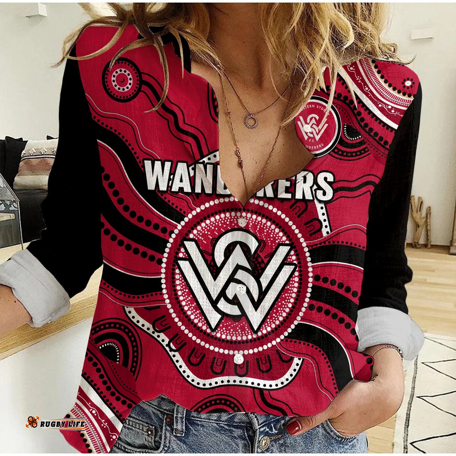 Western Sydney Wanderers Football Women Casual Shirt Aboriginal Art
