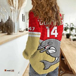 Custom Text And Number Dolphins Rugby Women Casual Shirt Sporty Style Ver.01