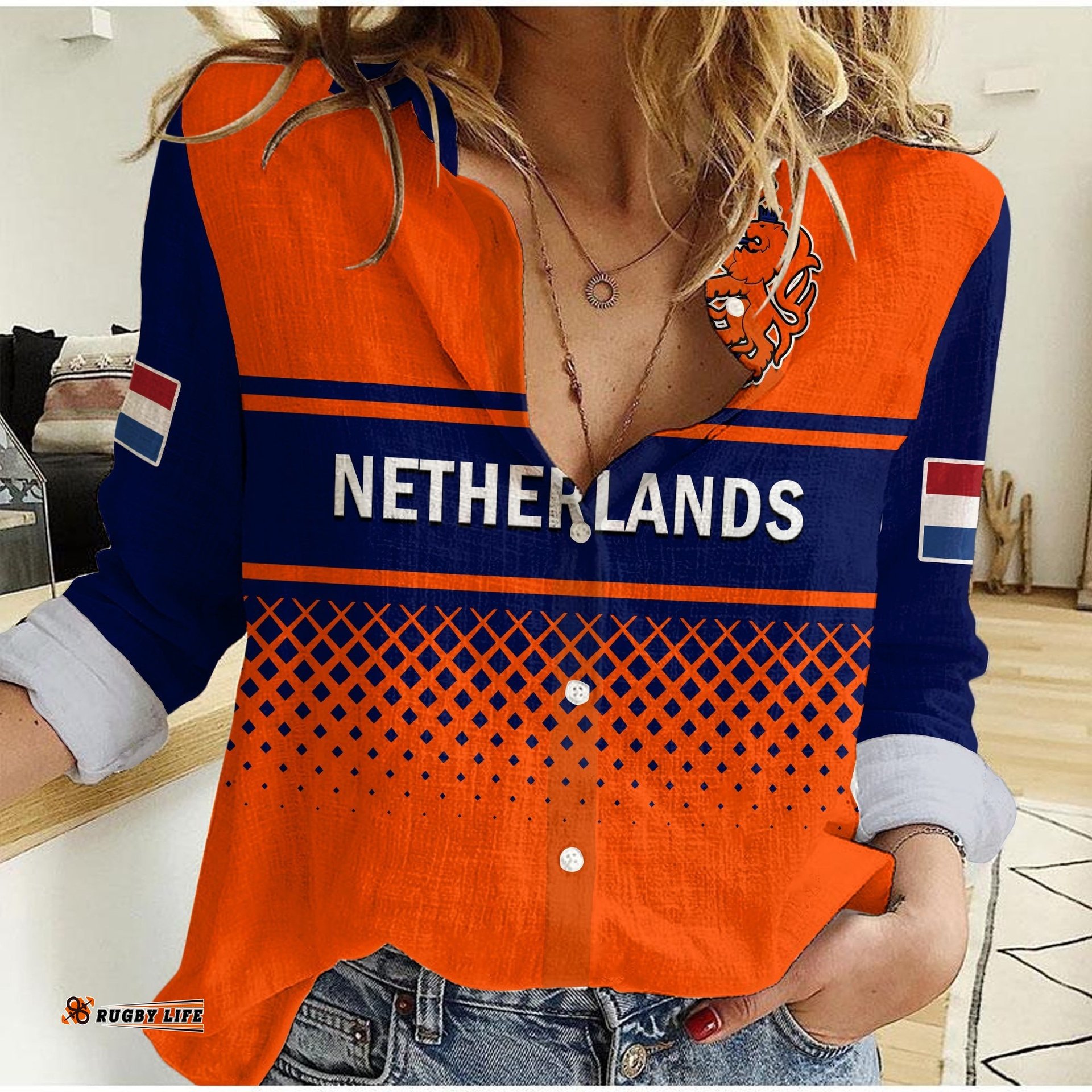 Custom Text And Number Netherlands Cricket Women Casual Shirt ODI Simple Orange Style