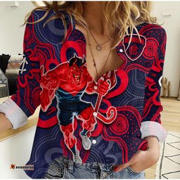 Custom Text And Number Demons Football 2022 Women Casual Shirt Australian Aboriginal Dot Painting