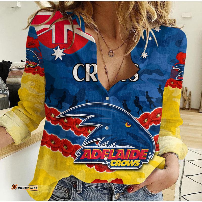 Custom Personalised Adelaide Crows Football ANZAC Women Casual Shirt Lest We Forget