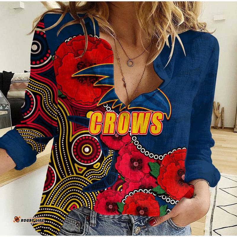 Custom Personalised Anzac Day AFL-Crows Army Mix Aboriginal Women Casual Shirt