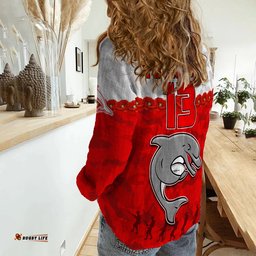 Custom Text and Number Dolphins Rugby Women Casual Shirt ANZAC Day Poppy Aboriginal