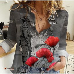 Remembrance Day Women Casual Shirt Soldier Australian Army Rising Sun With Red Poppy