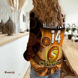 Custom Text And Number Perth Scorchers Women Casual Shirt Gradient Aboriginal Dot Painting