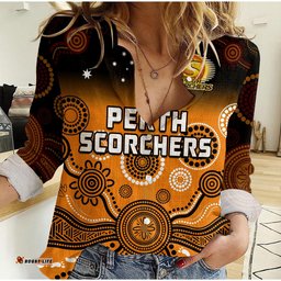 Custom Text And Number Perth Scorchers Women Casual Shirt Gradient Aboriginal Dot Painting