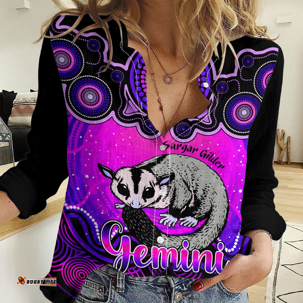 Personalised Australia Gemini Sugar Gilder Zodiac Women Casual Shirt Auz Astrology Aboriginal - Magenta