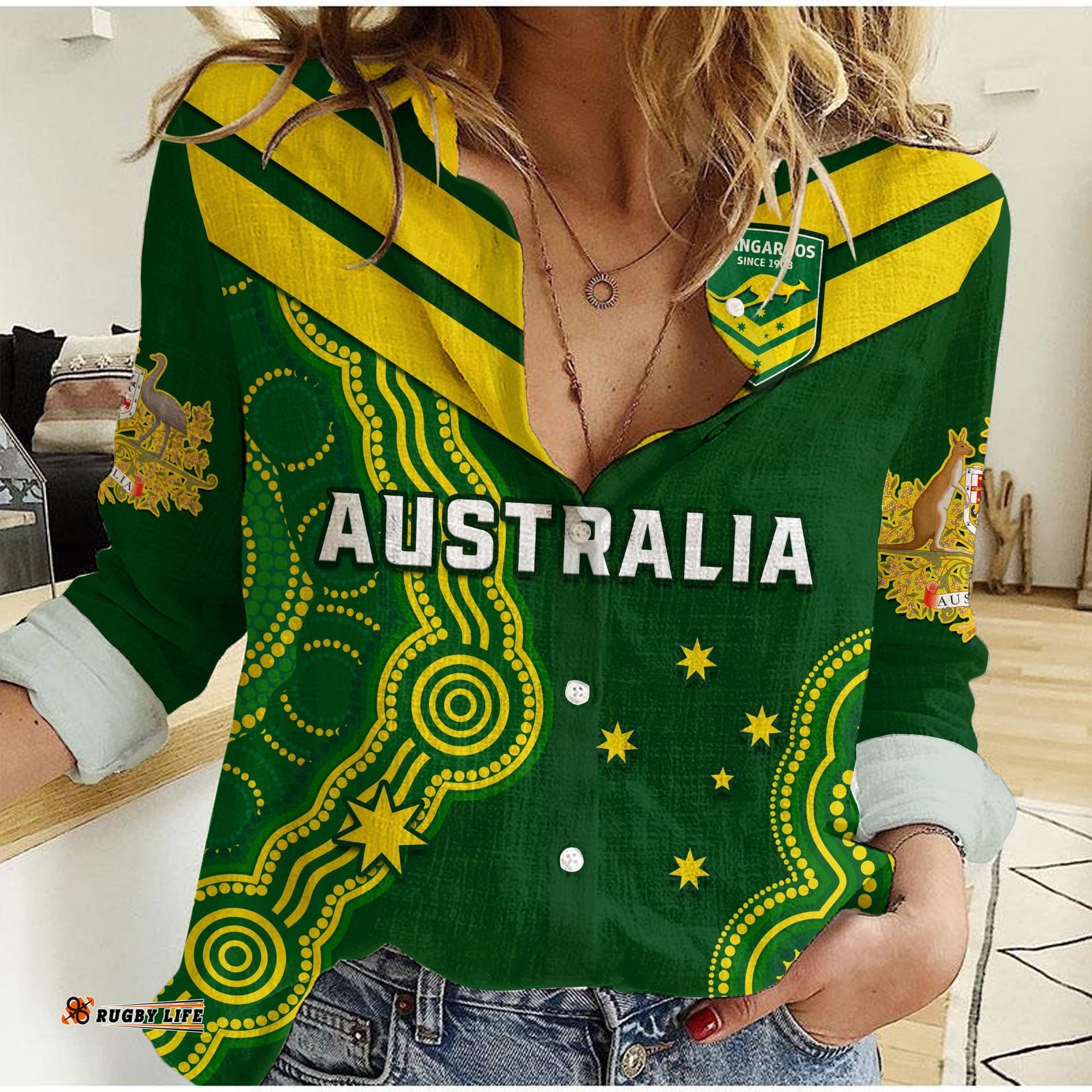 Australia Rugby Women Casual Shirt The Kangaroos Champions Pacific Indigenous