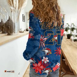 Custom Roosters Rugby Women Casual Shirt Beautiful Floral Pattern Spring Summer Vibe