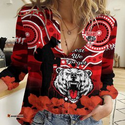 North Sydney Rugby ANZAC Women Casual Shirt Bears Indigenous Mix Camouflage Poppy