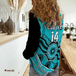 Custom Text And Number Brisbane Heat Cricket Women Casual Shirt Aboriginal Painting