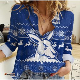Custom Personalised Melbourne Football Women Casual Shirt North Kangaroos Indigenous Merry Christmas