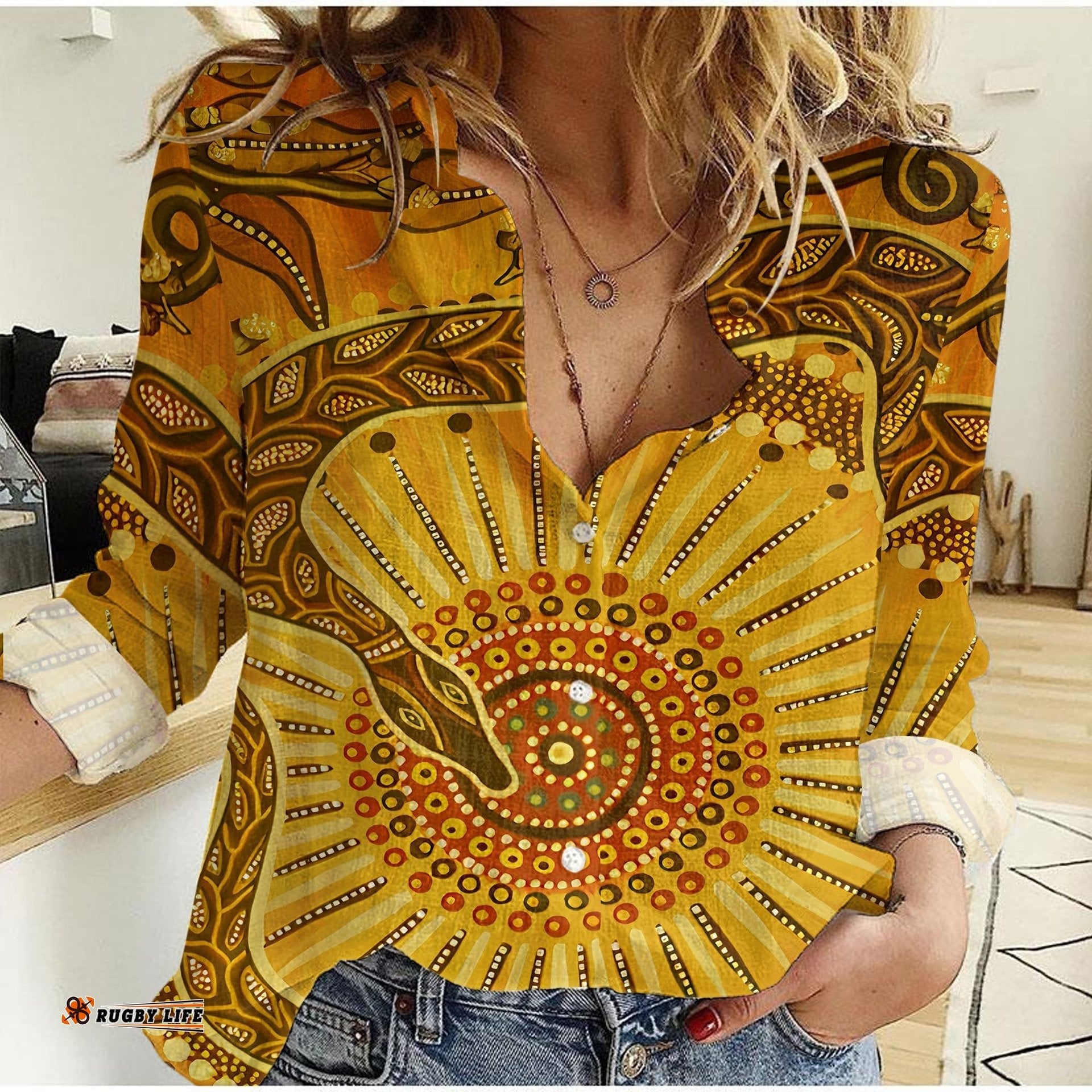 Australian Aboriginal Snake - Rainbow Serpent Women Casual Shirt