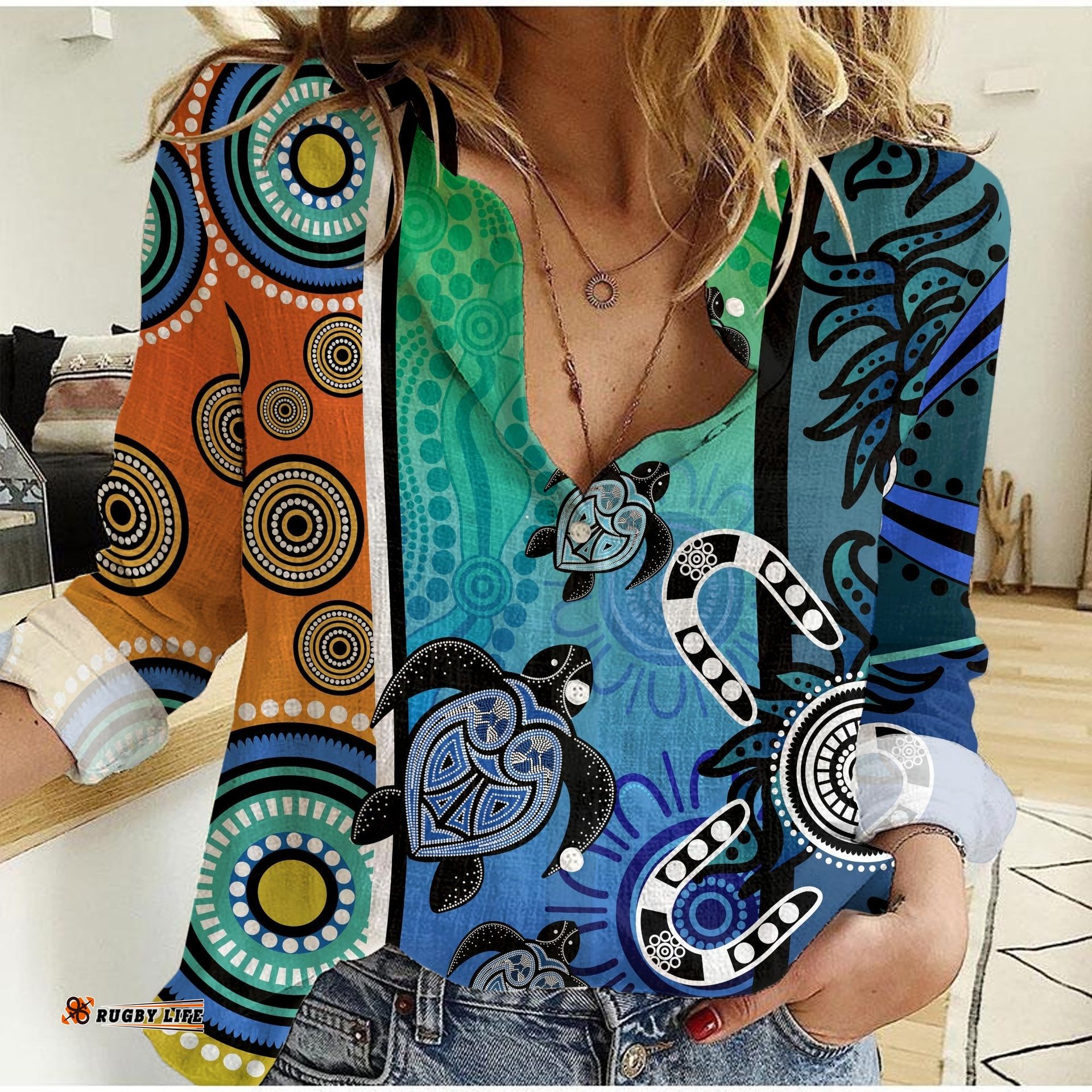 Custom Personalised Indigenous Turtle Dot Painting Art Women Casual Shirt