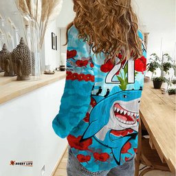 Custom Text And Number Sharks Rugby ANZAC Women Casual Shirt Lest We Forget