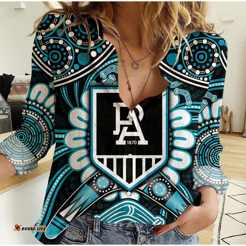 Custom Personalised Port Adelaide Power Women Casual Shirt Boomerang Indigenous Dots