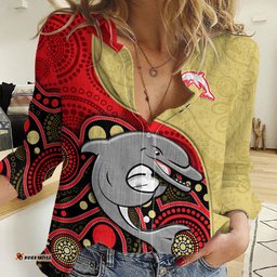 Dolphins Rugby Women Casual Shirt Phins Up Indigenous Art