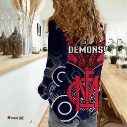 Melbourne Football Women Casual Shirt Go Demons Aboriginal Mix Polynesian Pattern