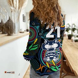 Custom Cats Football Aboriginal Art Women Casual Shirt NAIDOC Indigenous Tribal