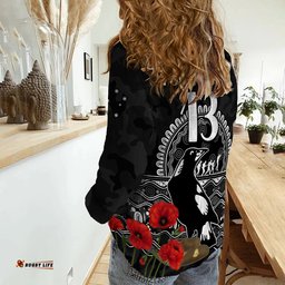 Custom Text and Number Magpies Football ANZAC Day Women Casual Shirt Speical Poppy mix Aboriginal