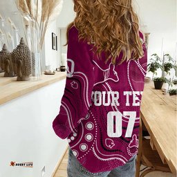 Personalised QLD Maroons Rugby Indigenous Women Casual Shirt Kangaroo Mix Boomerang