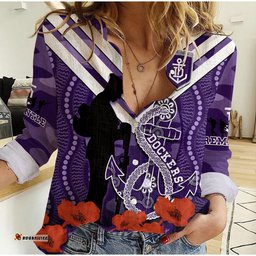 Custom Text And Number Dockers Football ANZAC 2023 Women Casual Shirt Aboriginal Mix Poppy Camouflage