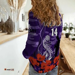 Custom Text And Number Dockers Football ANZAC 2023 Women Casual Shirt Aboriginal Mix Poppy Camouflage